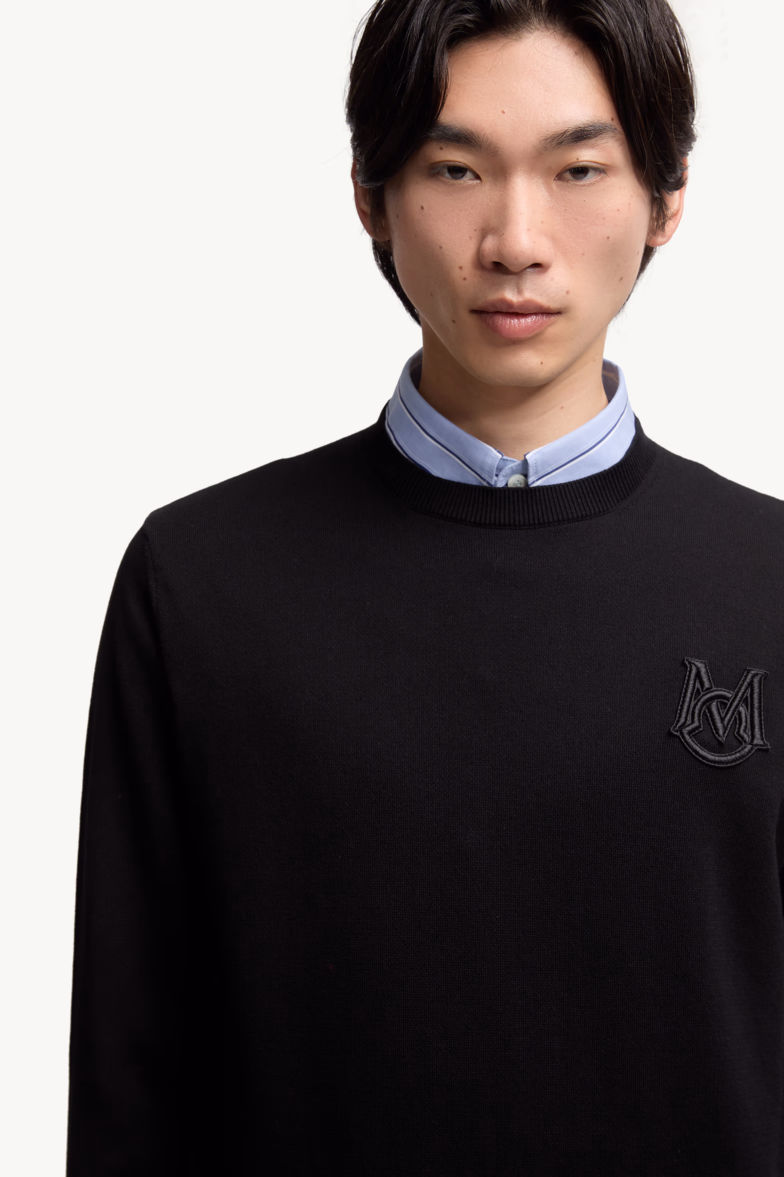 Embroidered Monogram Cotton Sweater Men Black Moncler 6